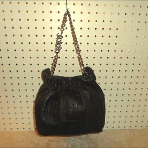 CAROLINA HERRERA LOGO EMBOSS LEATHER HOBO HANDBAG